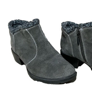 Sporto Women Sz 7.5 Ankle Boots Josie Grey Faux Fur Lining Suede Leather 2" Heel